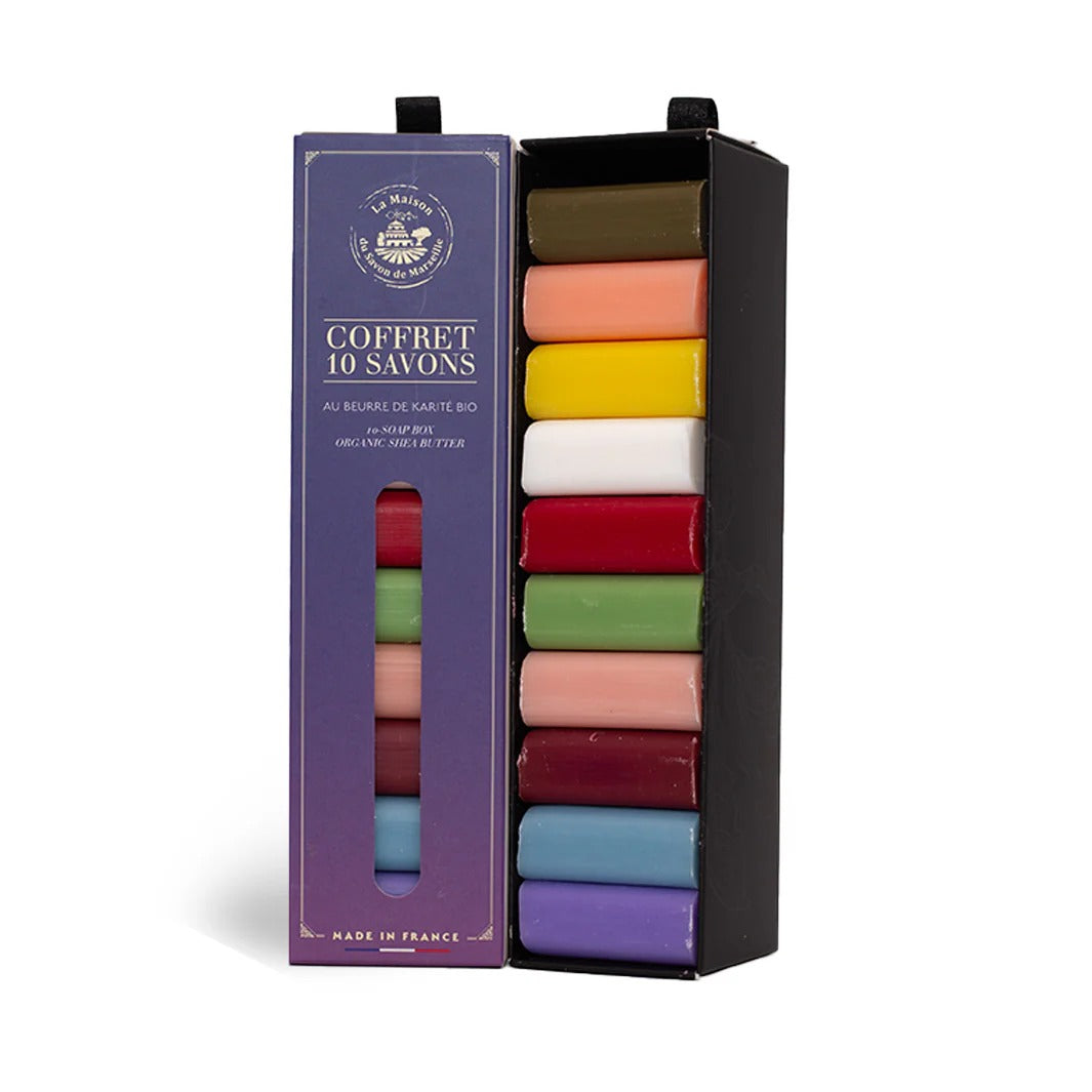 Set de 10 săpunuri solide, îmbogățite cu unt de shea, 30g fiecare