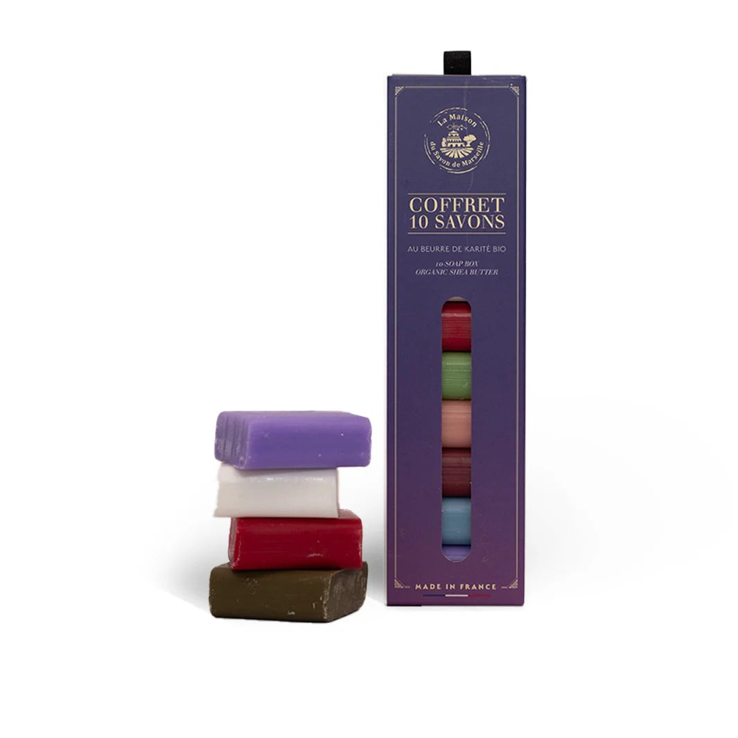 Set de 10 săpunuri solide, îmbogățite cu unt de shea, 30g fiecare